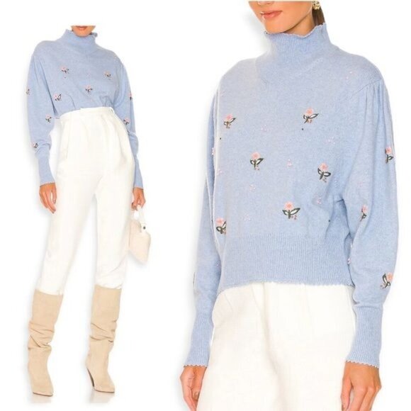 NWT Something Navy Embroidered Mock Neck Sweater, Blue, Size L - Picture 1 of 15